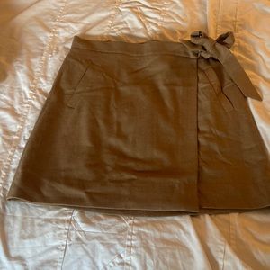 Olive wool blend wrap mini skirt